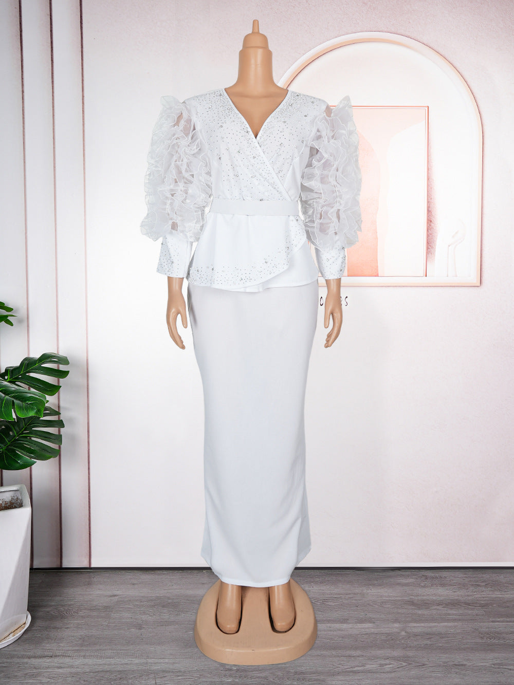 Plus Size African Women Formal Party V-Neck Bodycon Dress 5