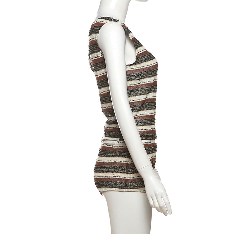 Women Summer Sexy Slash Shoulder Striped Top and Shorts Two Piece Set 7