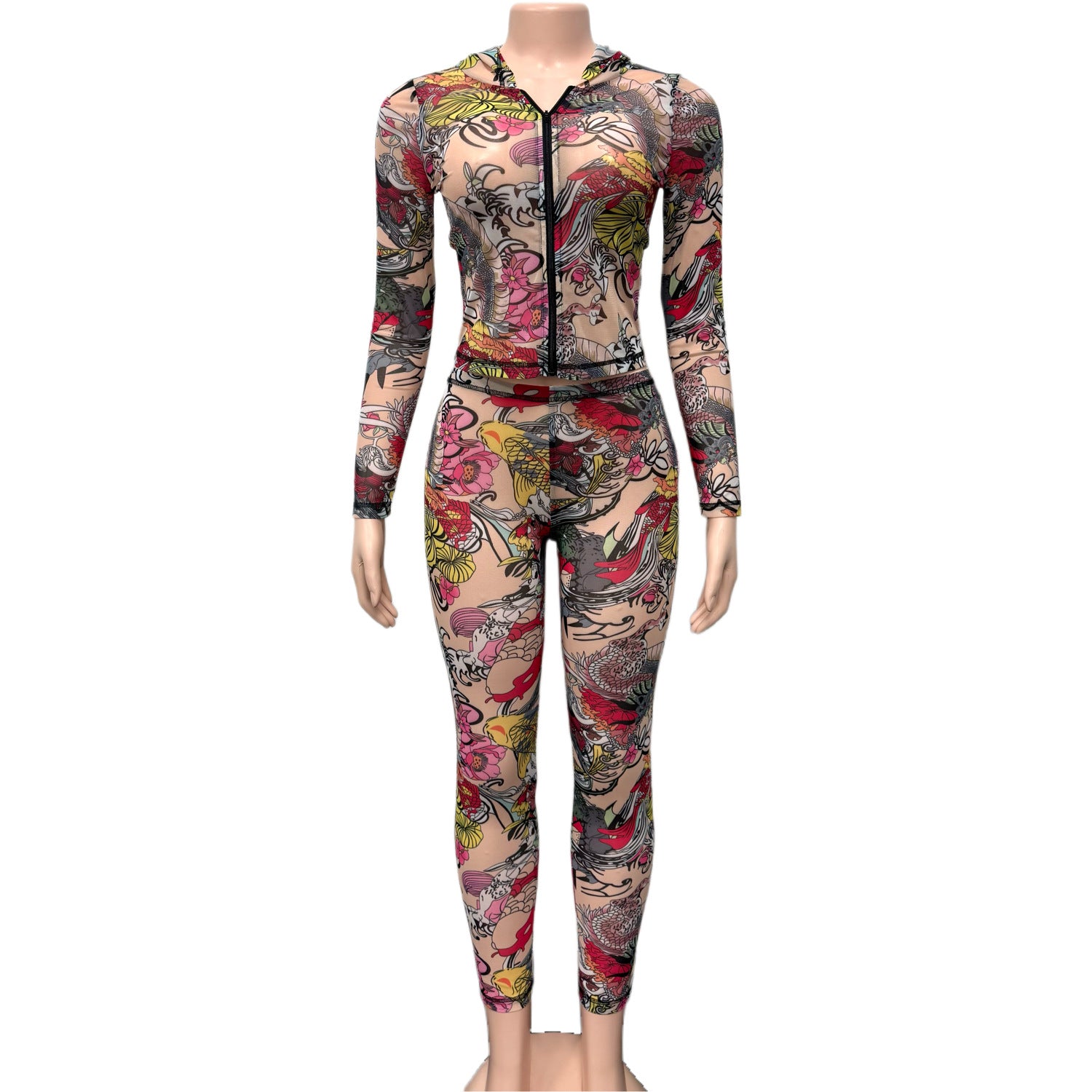 Women's Fashion Printed Zip-Up Hoodie & Pants Set 4
