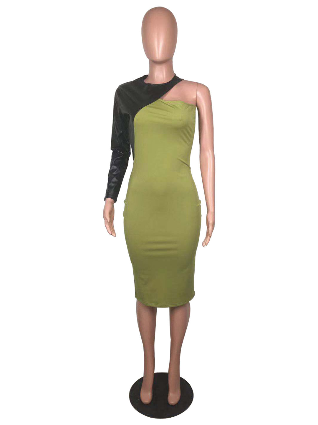 Women Sexy Pu Leather Patchwork Long Sleeve Dress 26