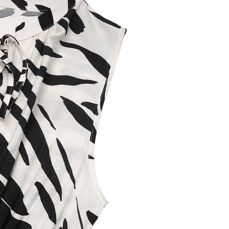 Women Elegant V-Neck Sleeveless Zebra Print Dress 12