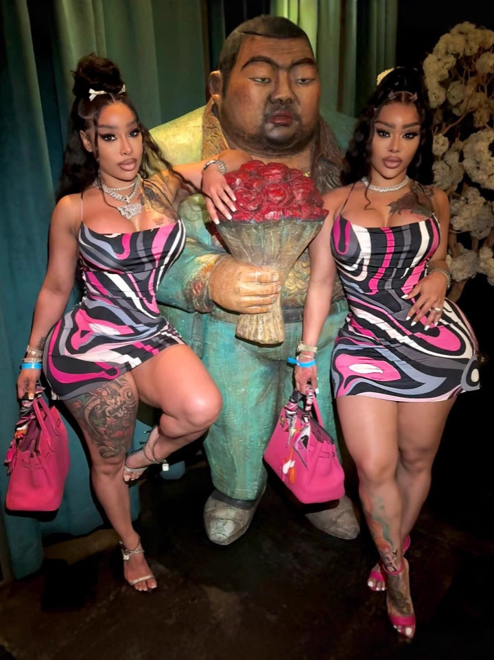 Sexy Printed Strap Mini Dress 3