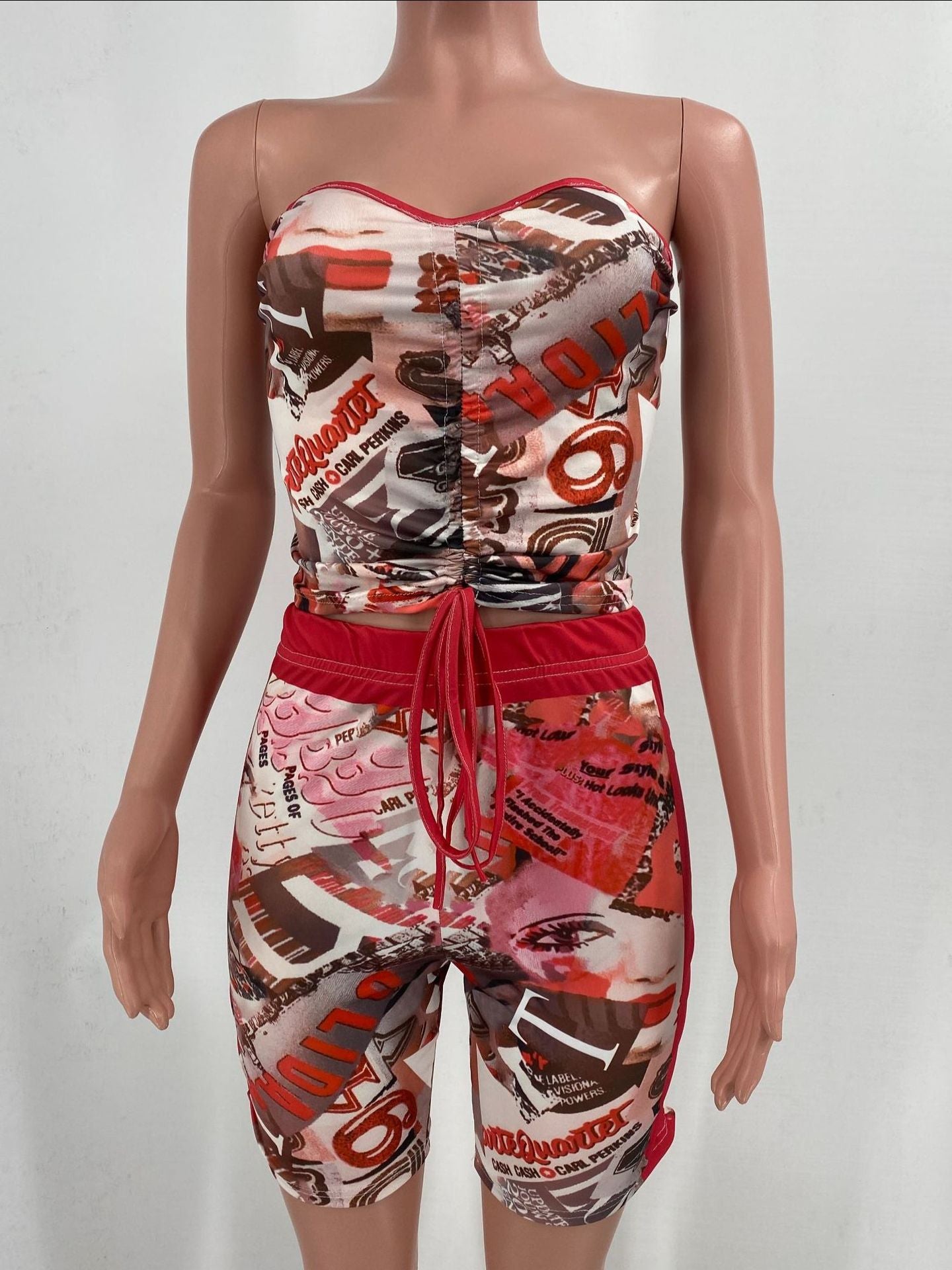 Women Casual print Short-sleeved Top and Shorts Two Piece Set 10