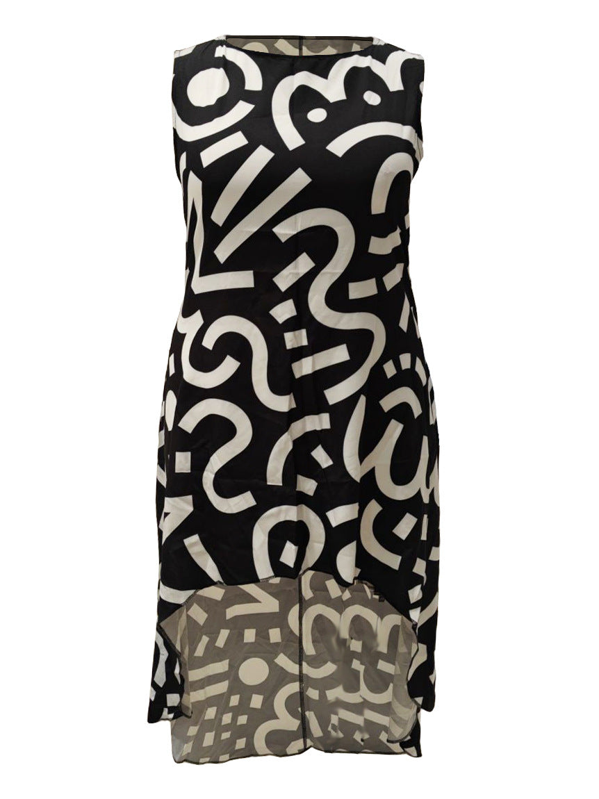 Plus Size Printed Sleeveless Irregular Loose Casual Dress 5
