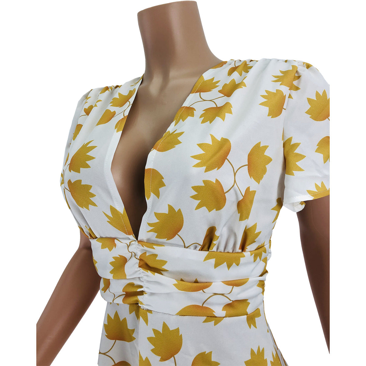 Deep V Neck Slim Waist Pleated Dress 13