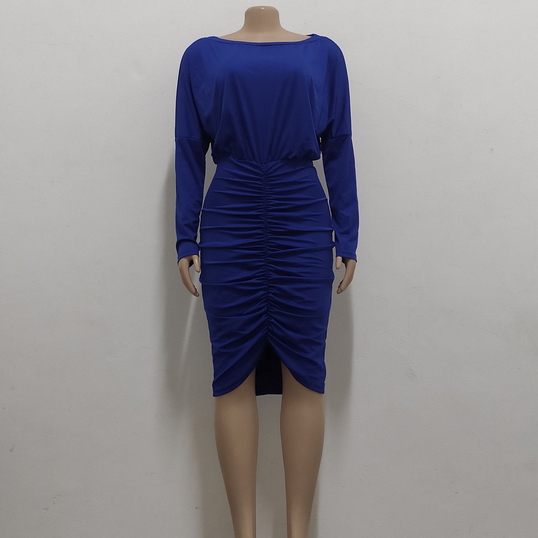 Sexy Fashion Solid Color Slash Shoulder Wrinkled Women's Dress 23