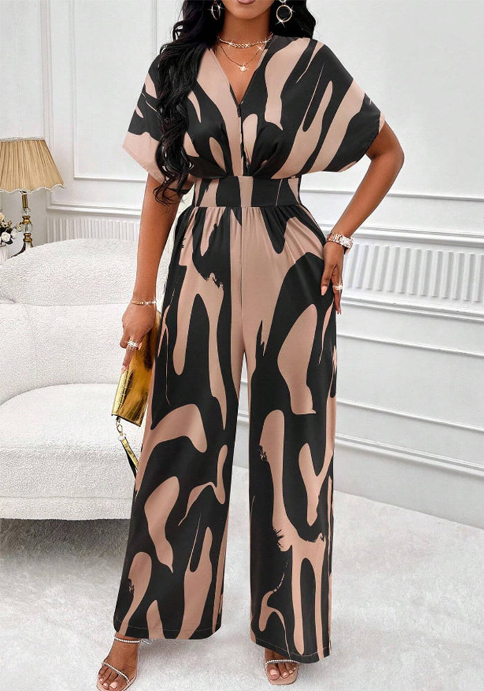 Women Print Bat Sleeves Wide Leg Jumpsuit 6