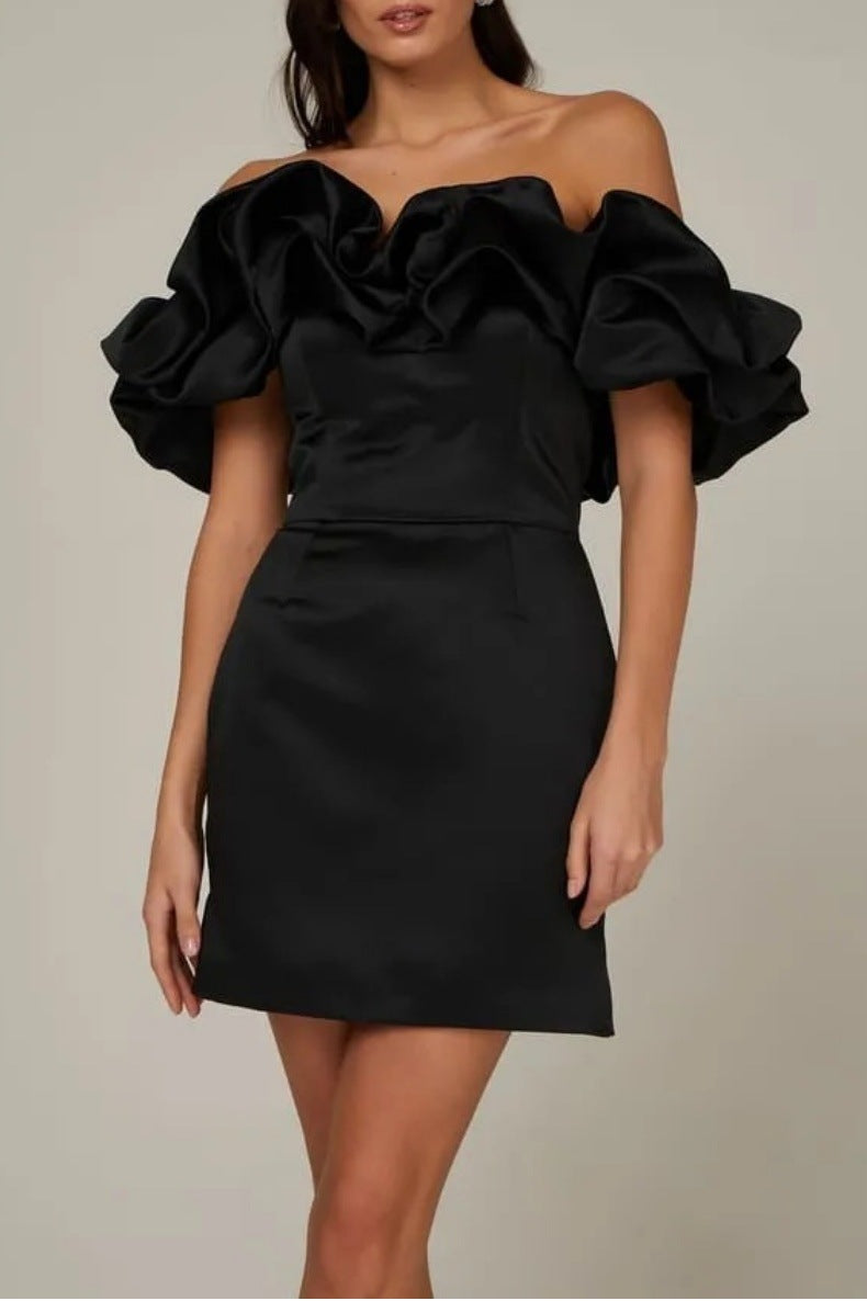 Women's bubble off shoulder slim party dress evening dress