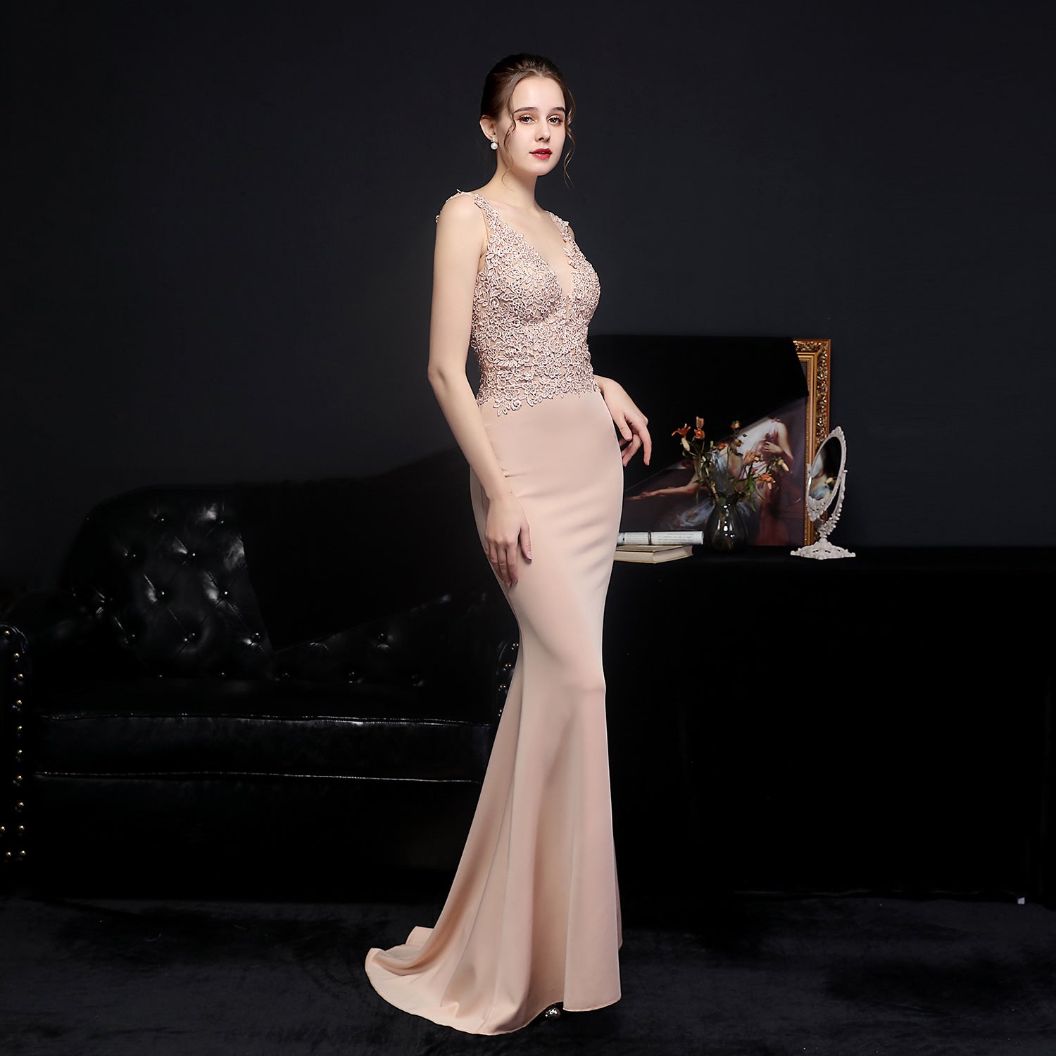 Elegant Lace Diamond Formal Party Dress Bride Long Mermaid Evening Dress 7