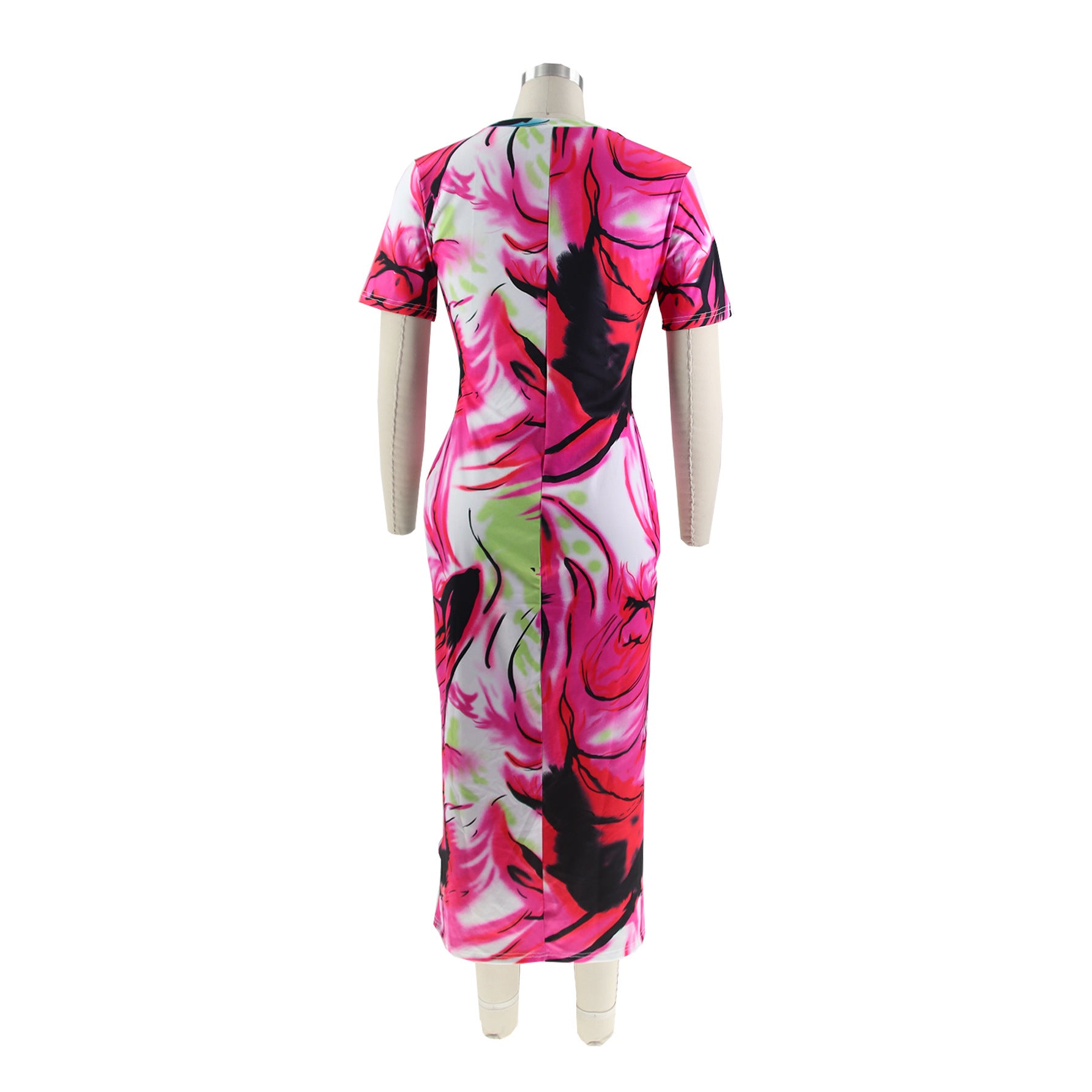 Summer Ladies Fitted Round Neck Painted Print Dress 14
