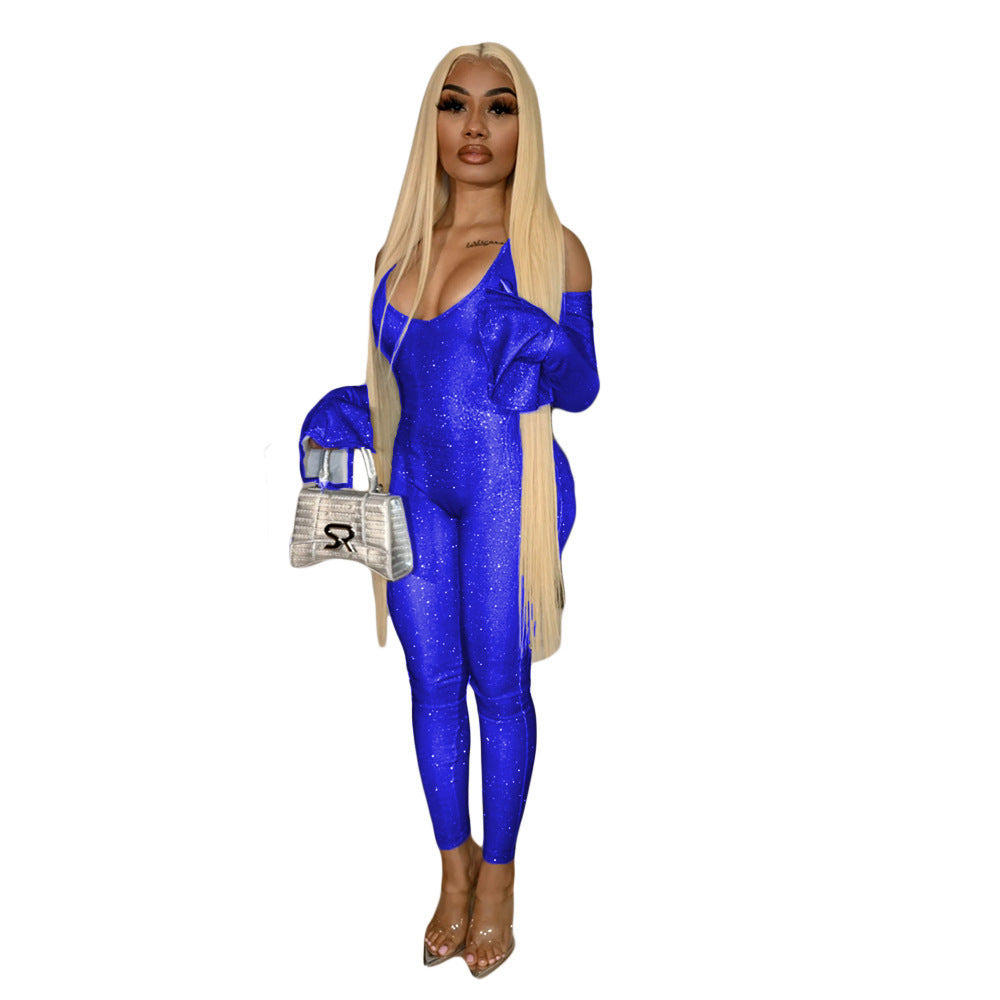 Autumn Winter Women's Tight Fitting Bell Sleeve Jumpsuit 7