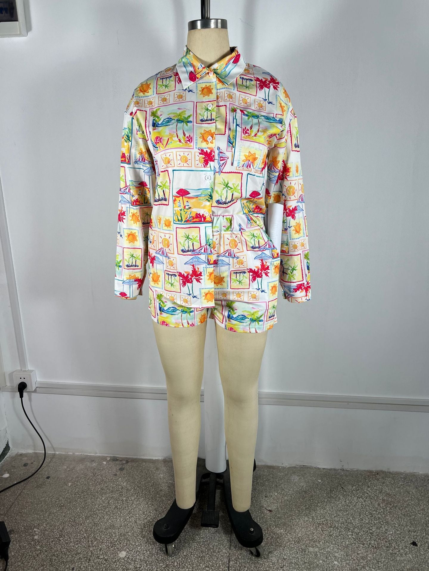 Print Long-Sleeve Shirt & Shorts Two-Piece Set 6