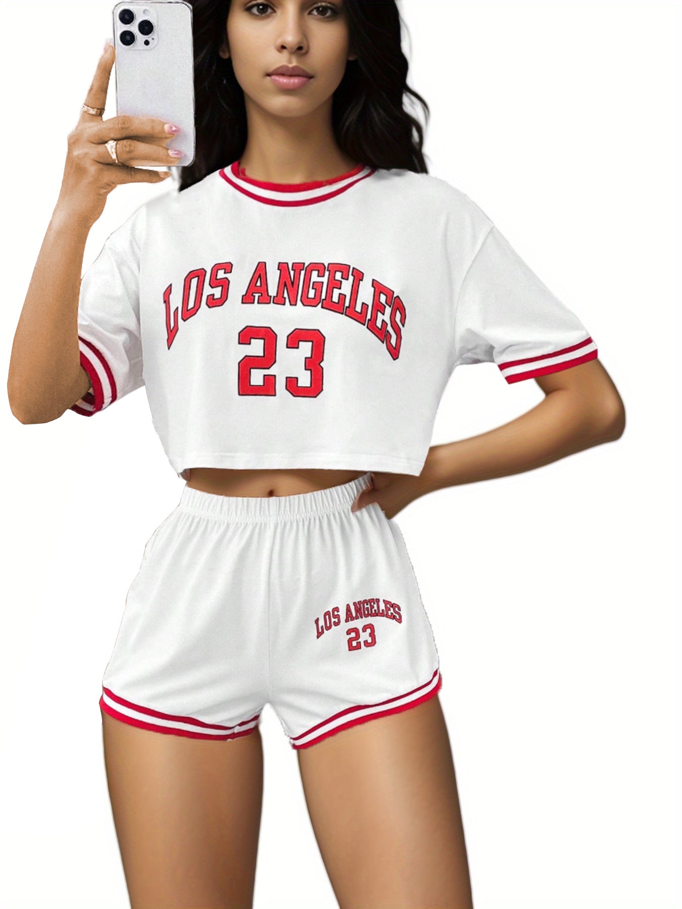 Women short-sleeved Top shorts Letter printed Two-piece set 5