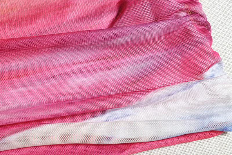 Fashion Printed Round Neck Sleeveless Mesh Patchwork Bodycon Casual Trendy Women's Dress 13