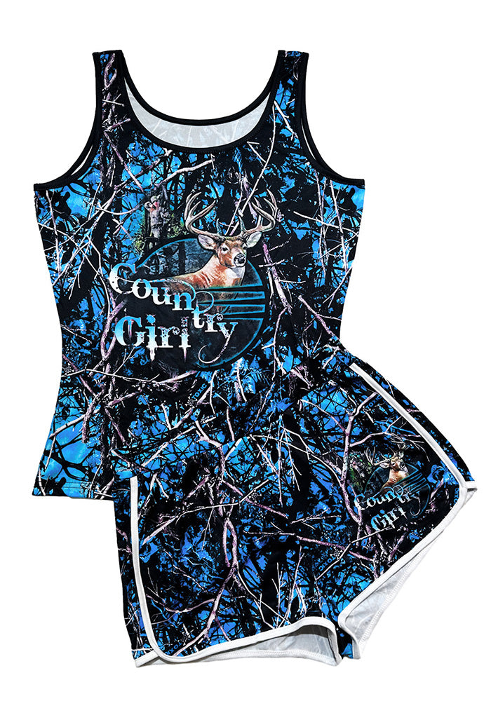 Women Sexy Printed Tank Top and Shorts Two-Piece Set