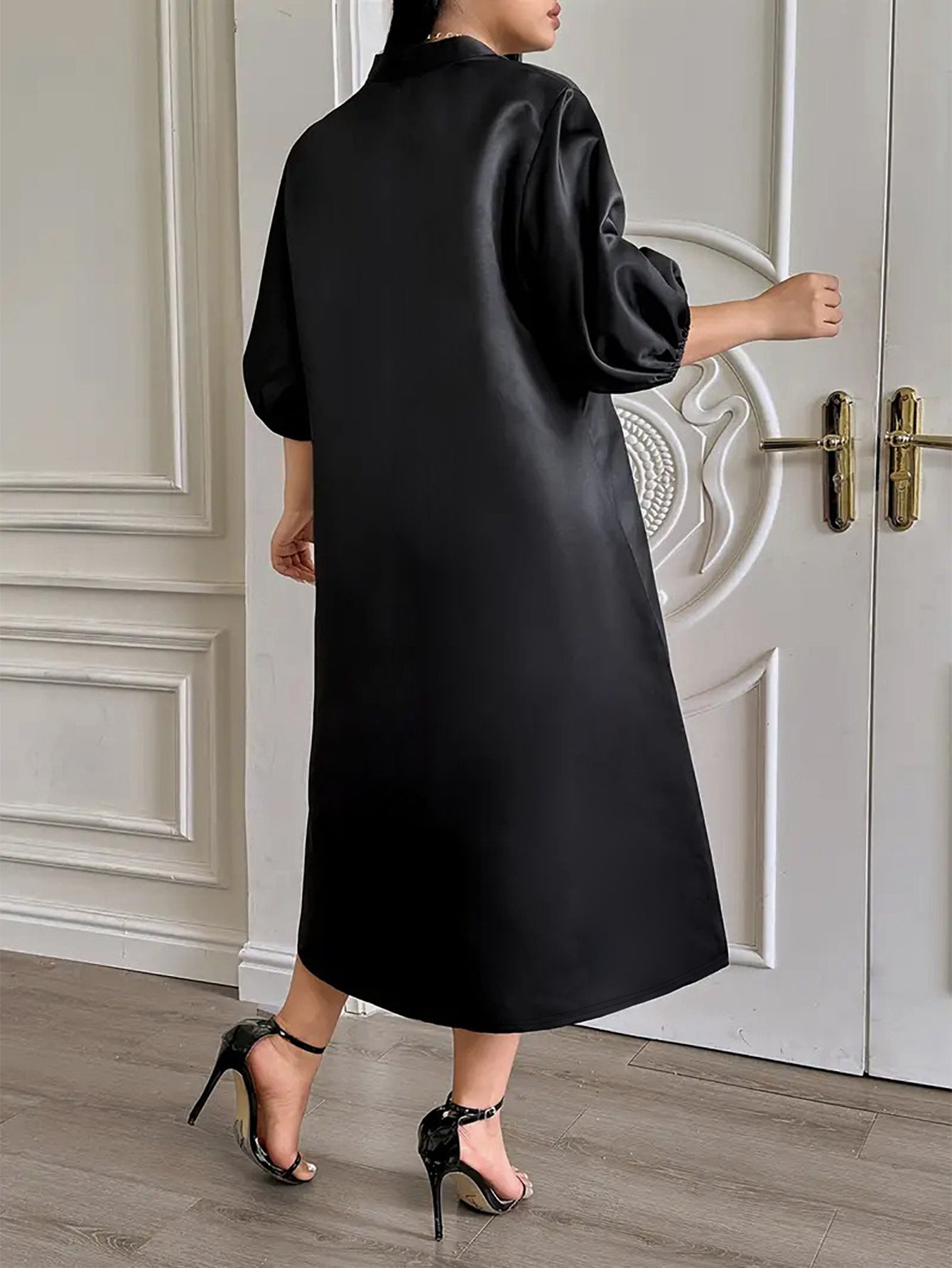 Half Sleeve V-Neck A-Line Plus-Size Dress