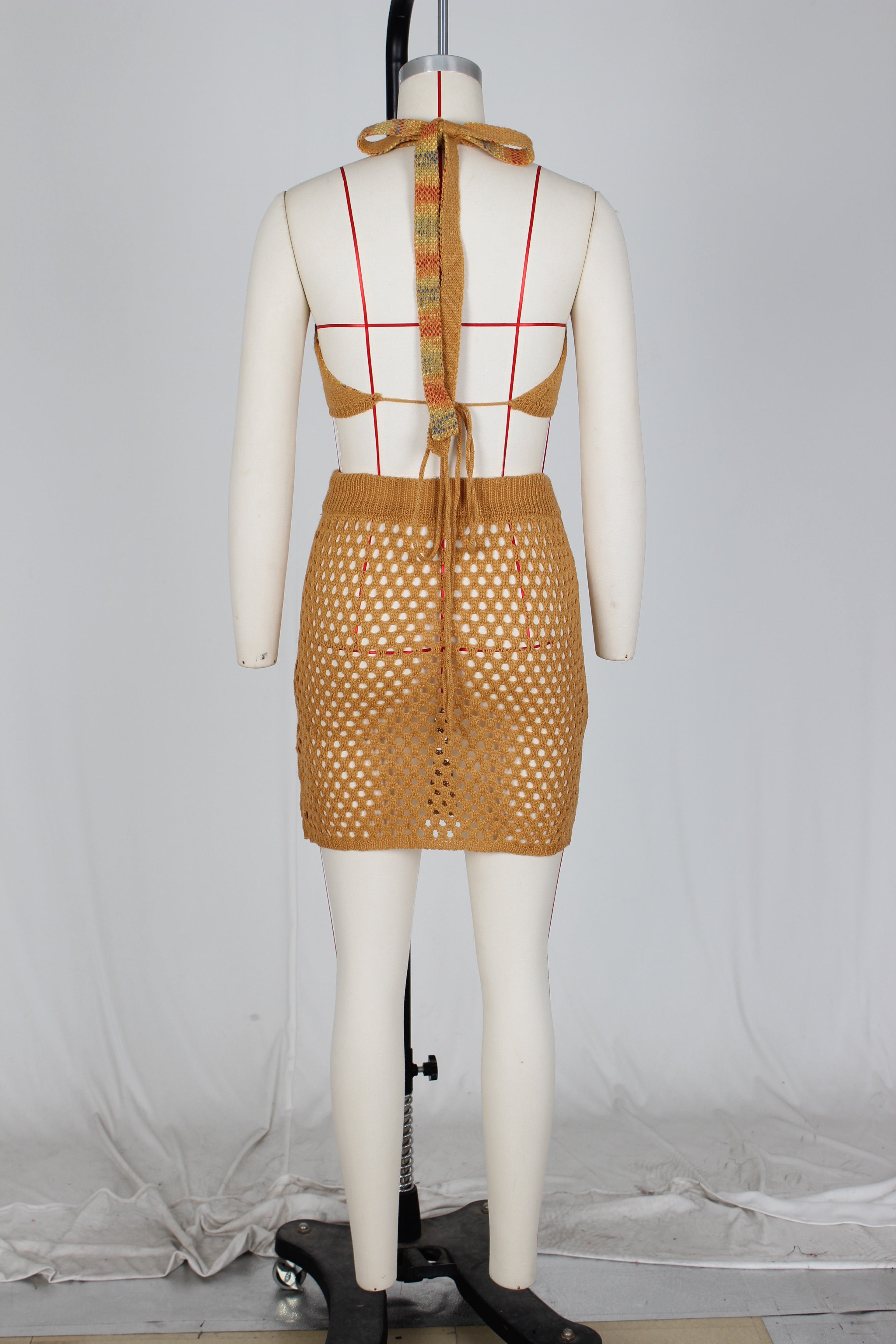 Women's Sexy Heart Print Jacquard Hollow Knitting Beach Fashion Two Piece Skirt Set 23