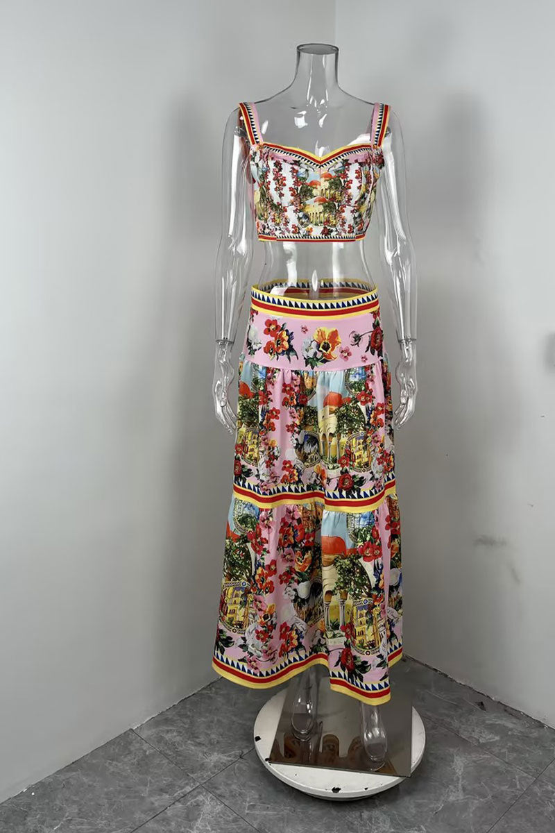 Women spring sexy Patchwork Strapless suspender skirt two-piece set 8