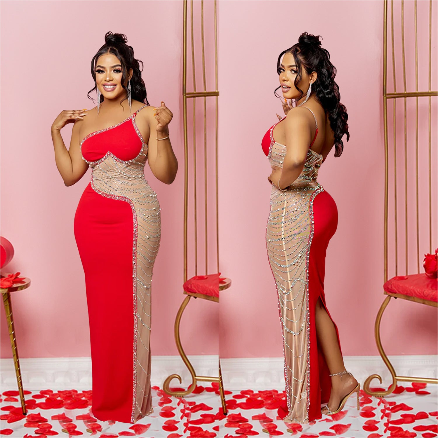 Fashion Women's Solid Color Beaded Sleeveless Strap Long Dress 4