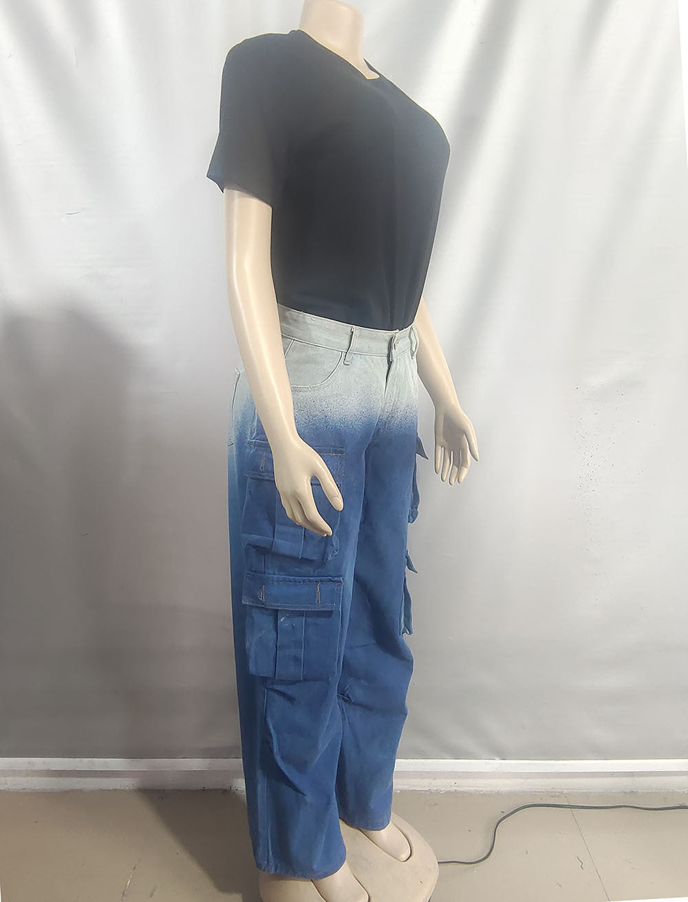Women's High-Waist Multi-Pocket Gradient Denim Wide-Leg Pants 12