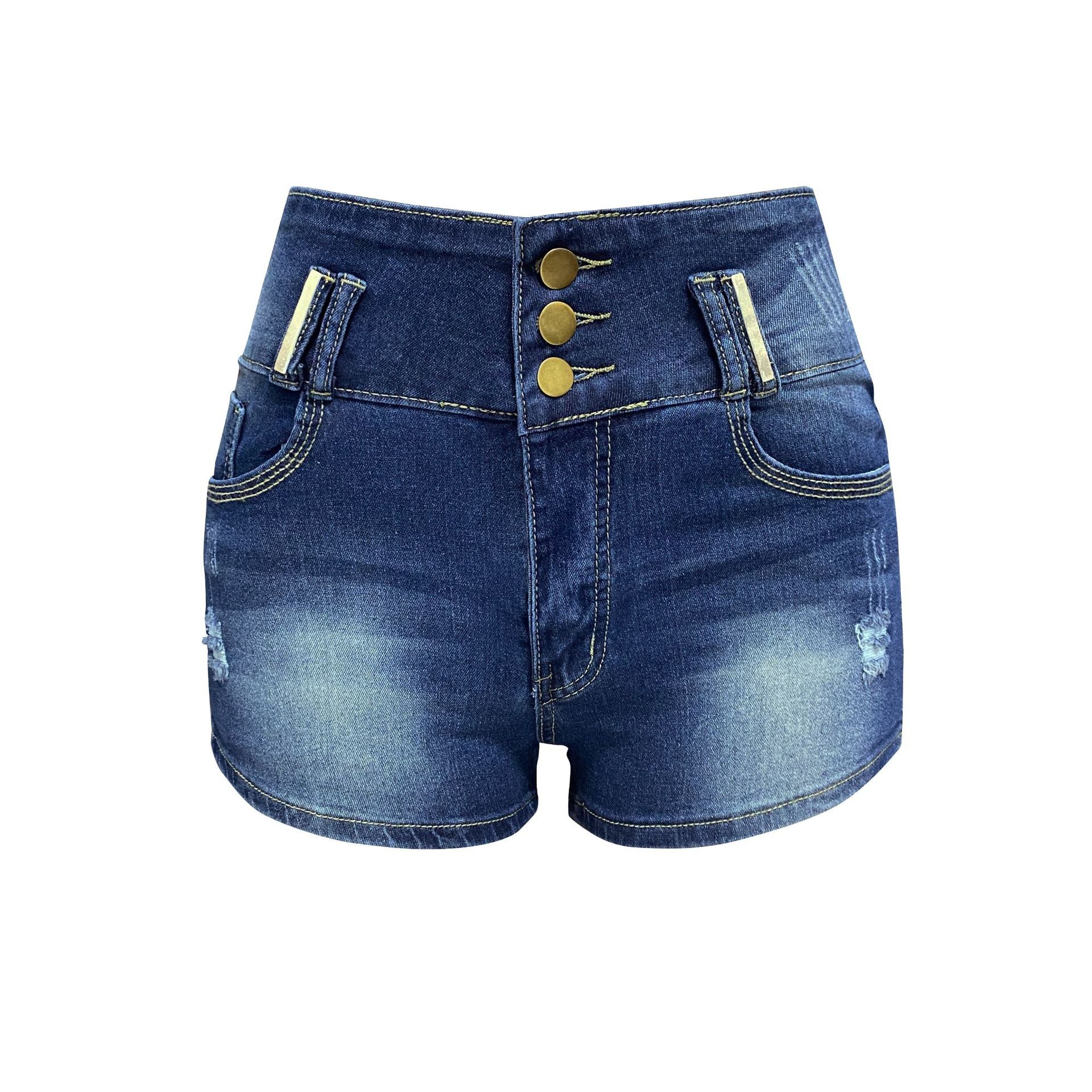 Women Stretch Ripped High Waist Denim Shorts 9