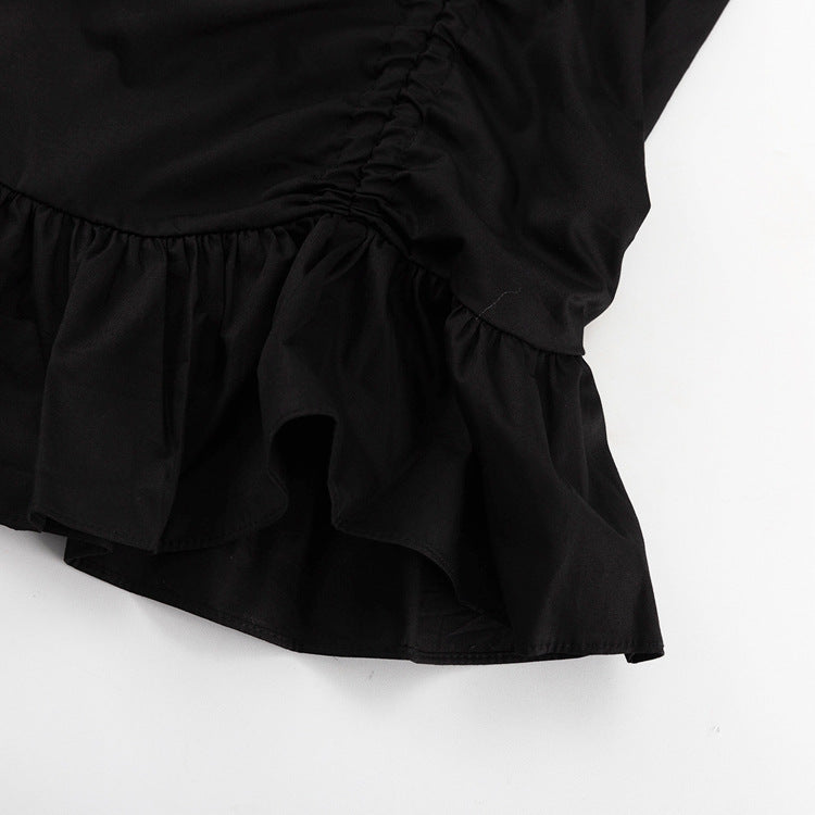 White Ruffled Women's Sexy V-Neck Puff Sleeve Drawstring High Waist Dress 17