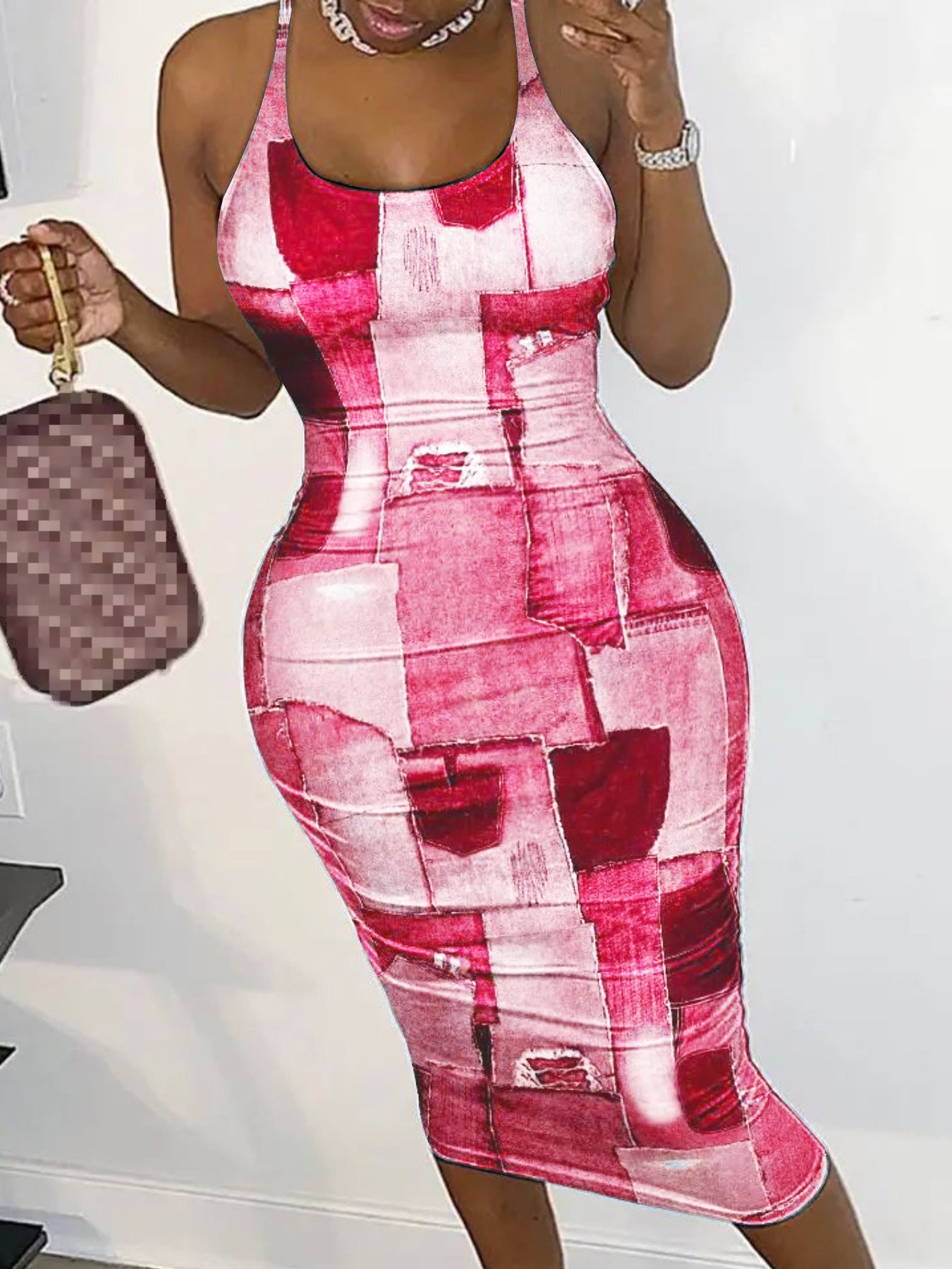 cute print batch printing mesh dress 4