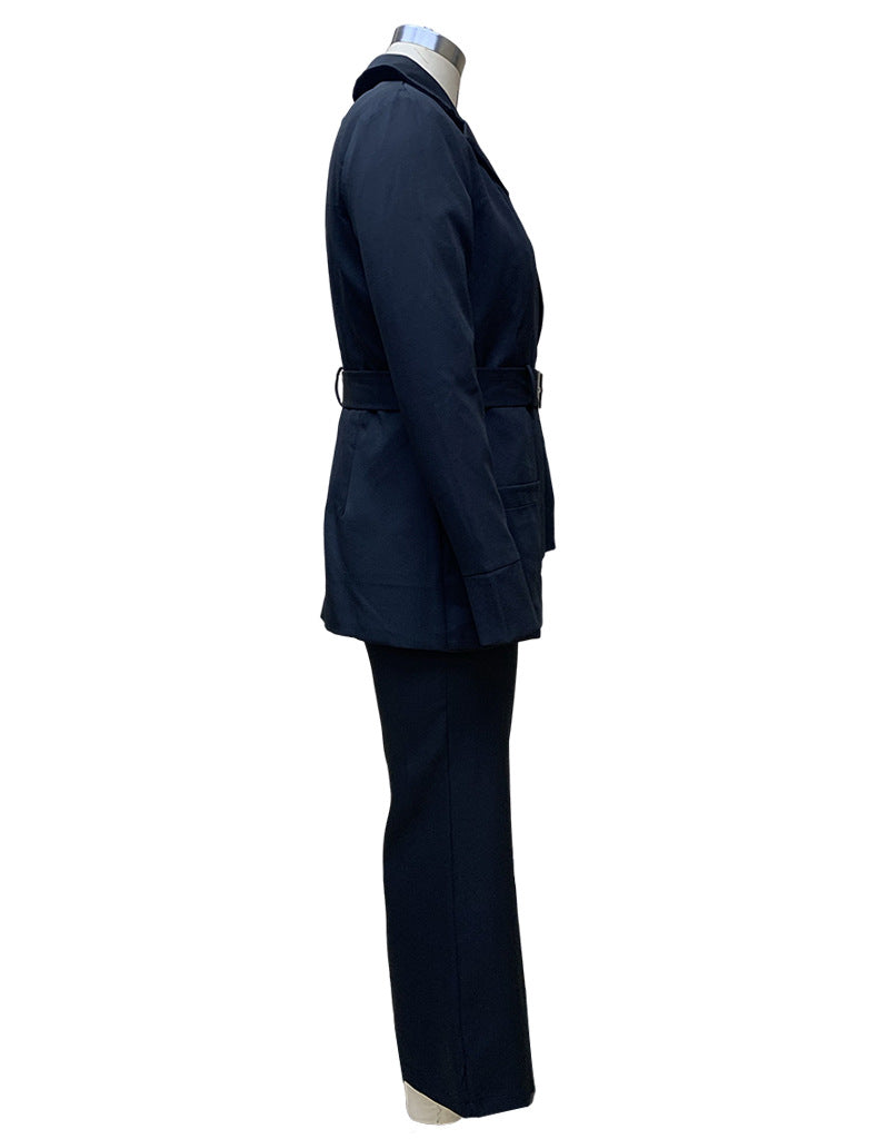 Autumn And Winter Fashion Casual Solid Color Blazer Straight Trousers Two Piece Suit For Women 9