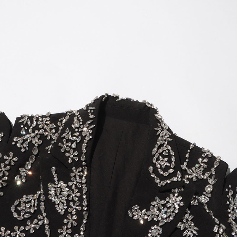 Women rhinestone beaded Open Waist long sleeve Blazer 7