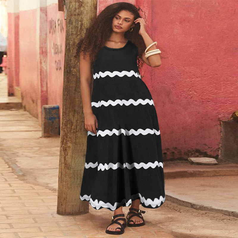 Plus Size Sleeveless Straps Striped Print Women's Long Dress