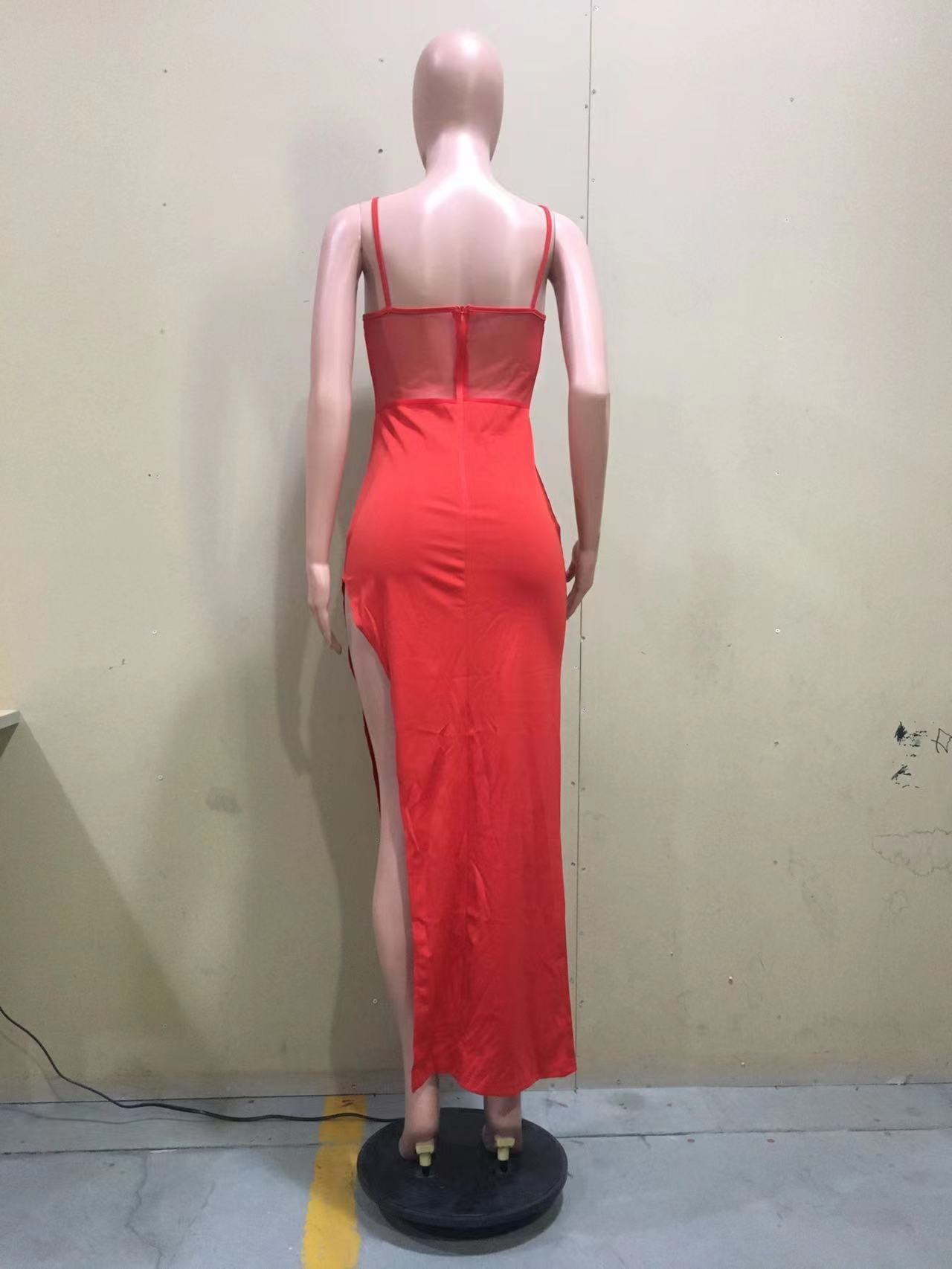 Women Summer Patchwork Mesh Beaded Slit Long Dress 20