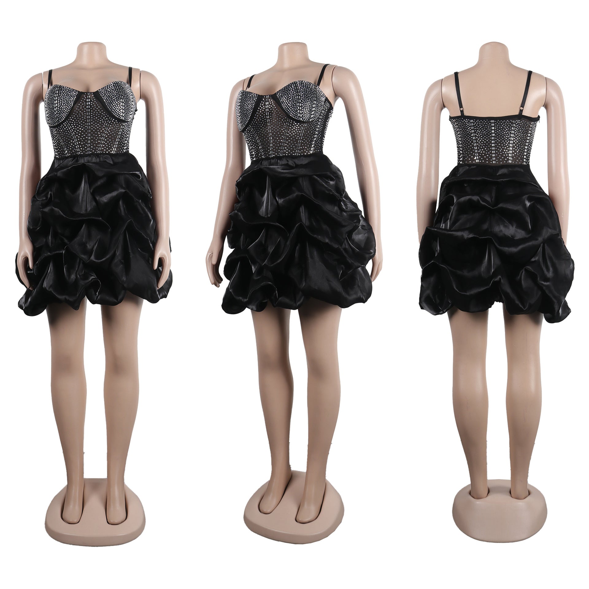 Women Sexy Beaded Stretch Camisole Cascading Ruffles Dress Tutu 53