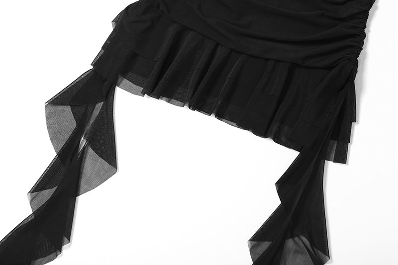 Summer Ruffle Sexy Slim See-Through Mesh Low Back Halter Neck Slim Dress 13