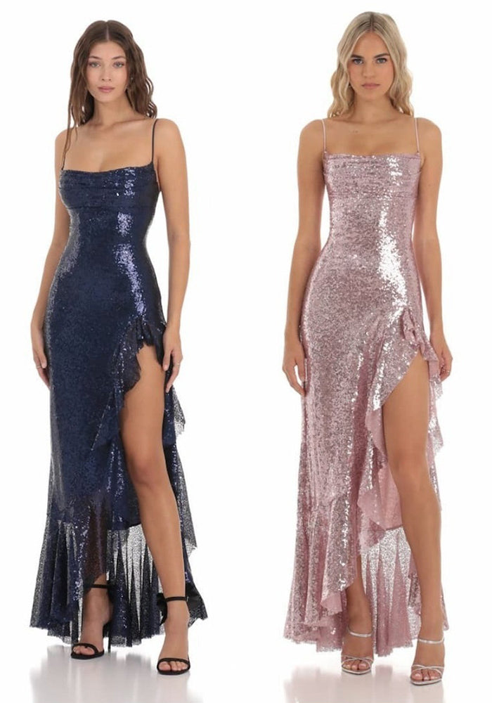 Women  Sequin Sleeveless Gown Slit Formal Party Sexy Prom Dress