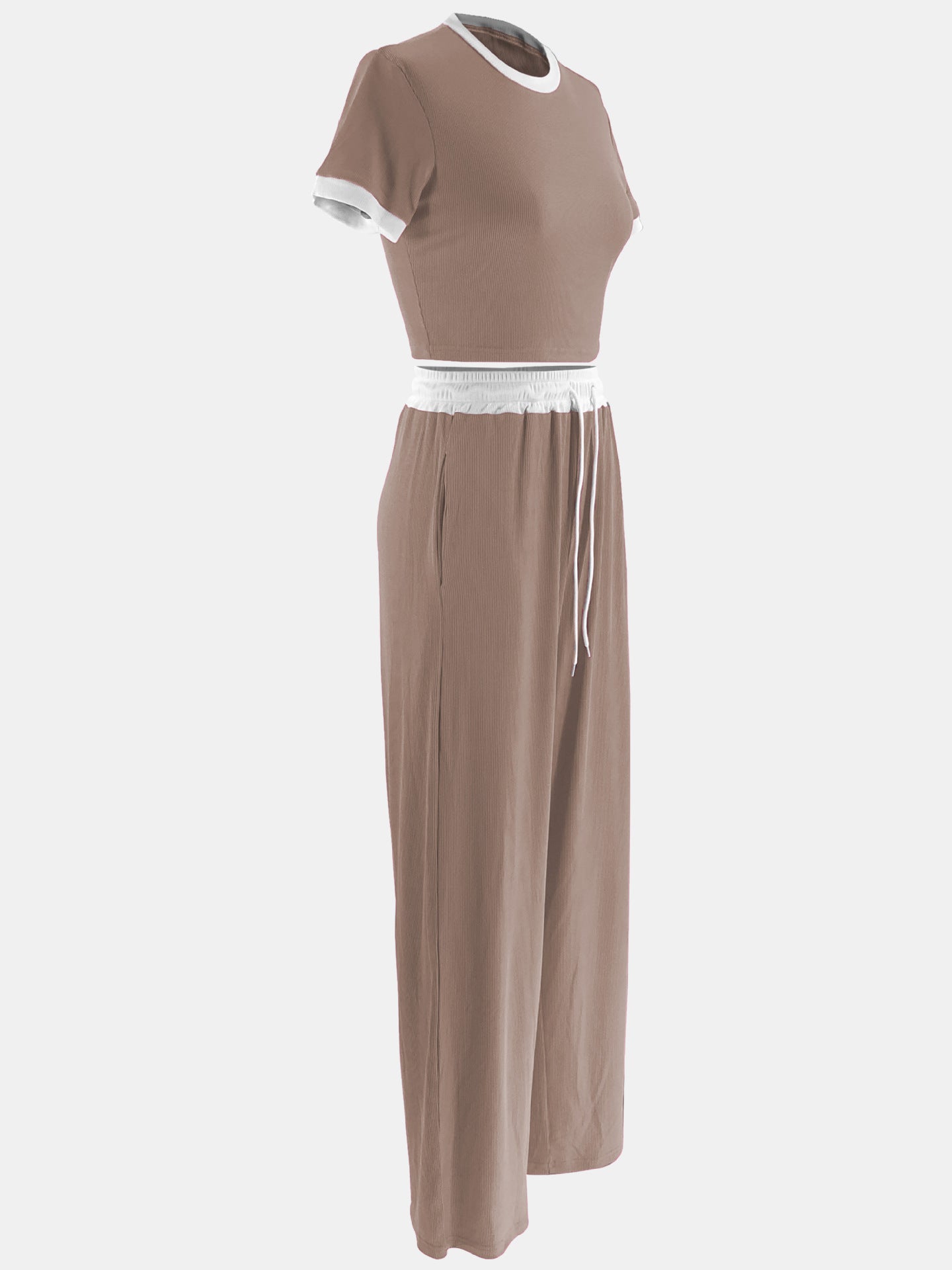 Women's Casual Street Contrast Color Round Neck Short Sleeve Two Piece Pants Set 18