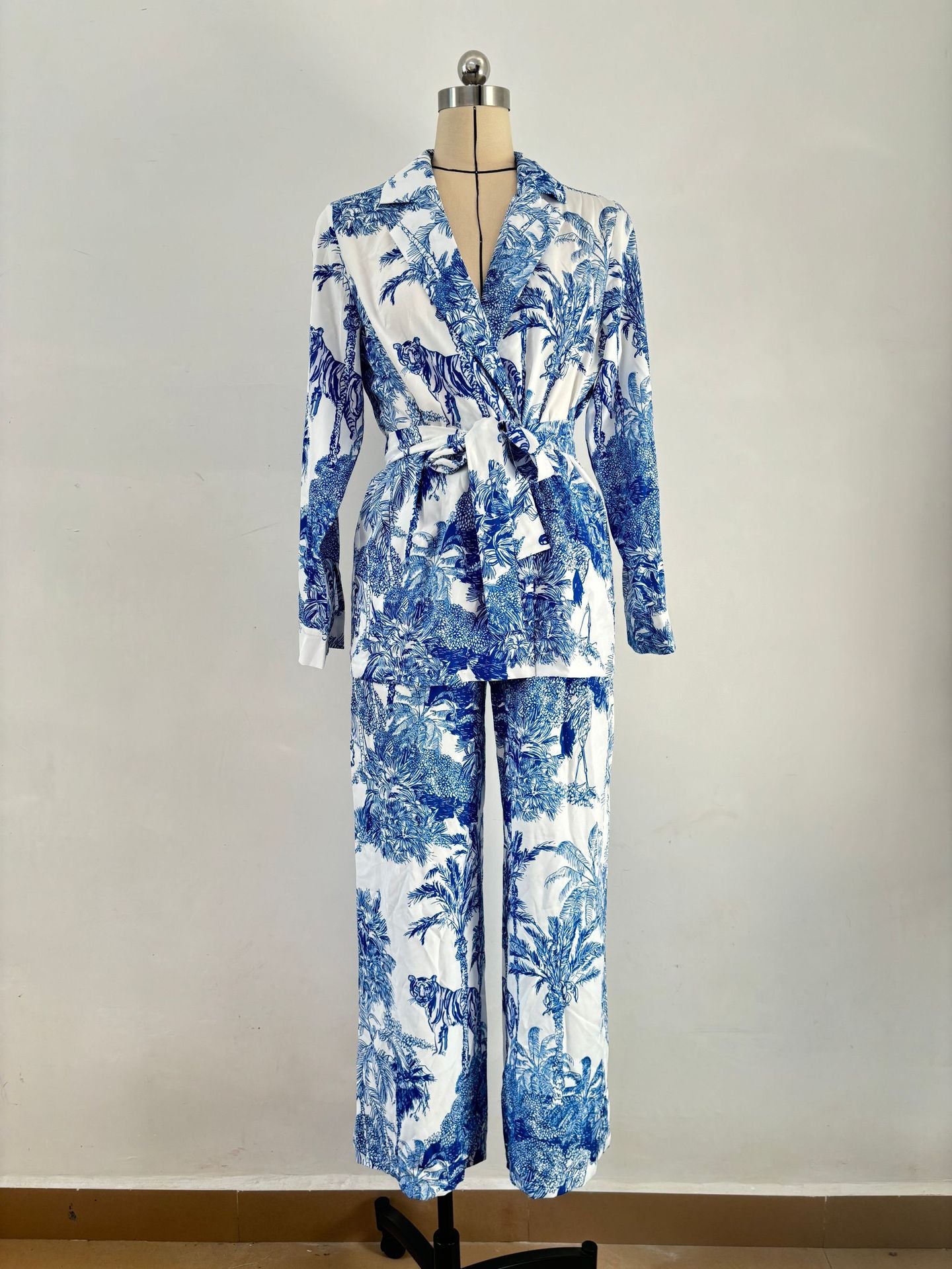 Women printed long-sleeved tie Top and Pant Casual two-piece set 12