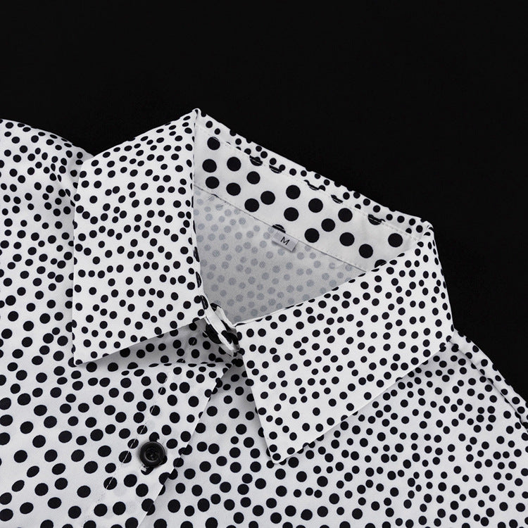 Polka Dot Print Loose Long Sleeve Shirt Wide Leg Pants Fashion Two Piece Set 9