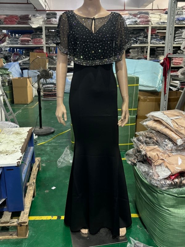 Bride Cape Solid Sleeveless V-Neck Long Mermaid Wedding Evening Dress Two Piece Set 19