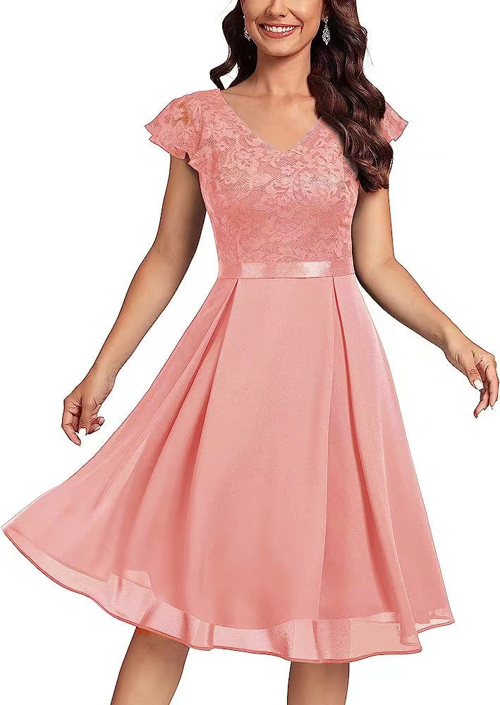 Women Lace Cutout Chiffon Dress 5