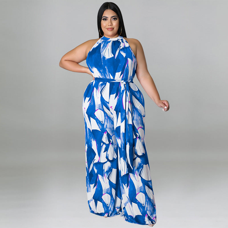 Plus Size Women Holidays Casual Print Jumpsuit 4