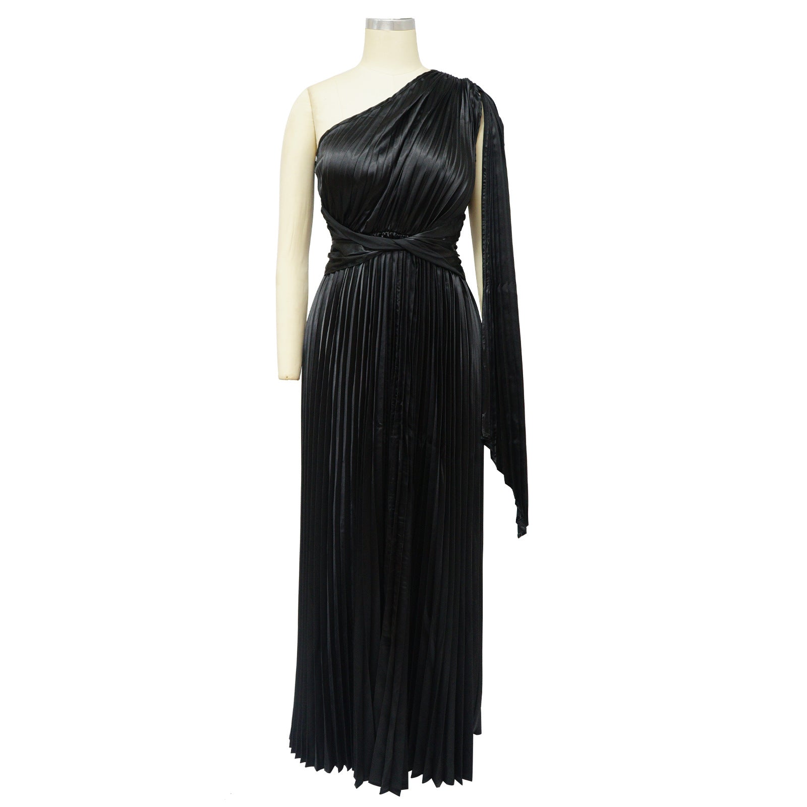 Fashion Women's One Shoulder Pleated Slash Shoulder Slim Waist Dress 13