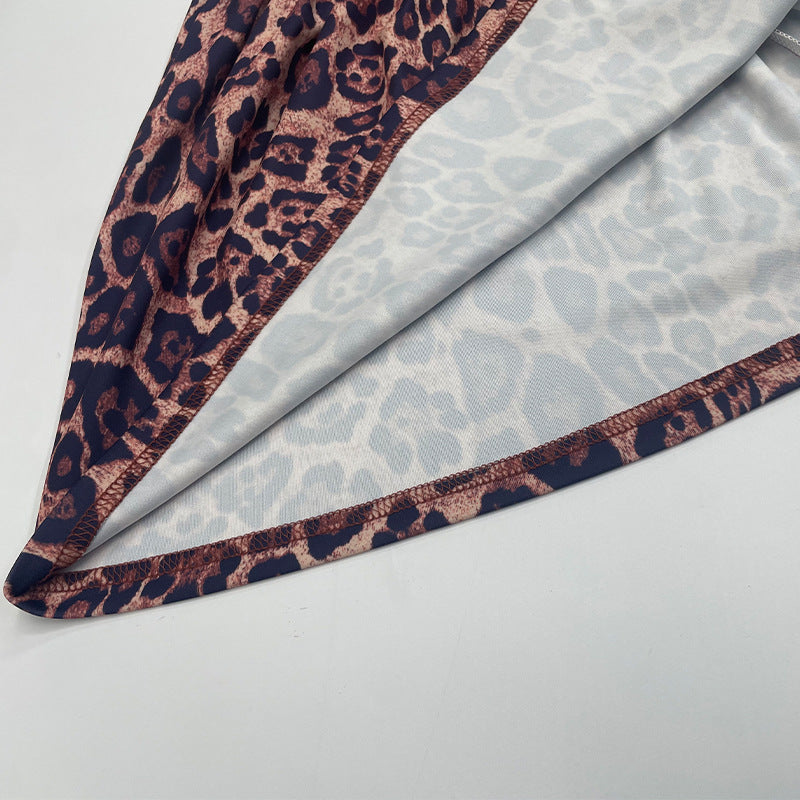 Women's Spring Leopard Print Round Neck Pleated Slim Sexy Low-Back Dress 16