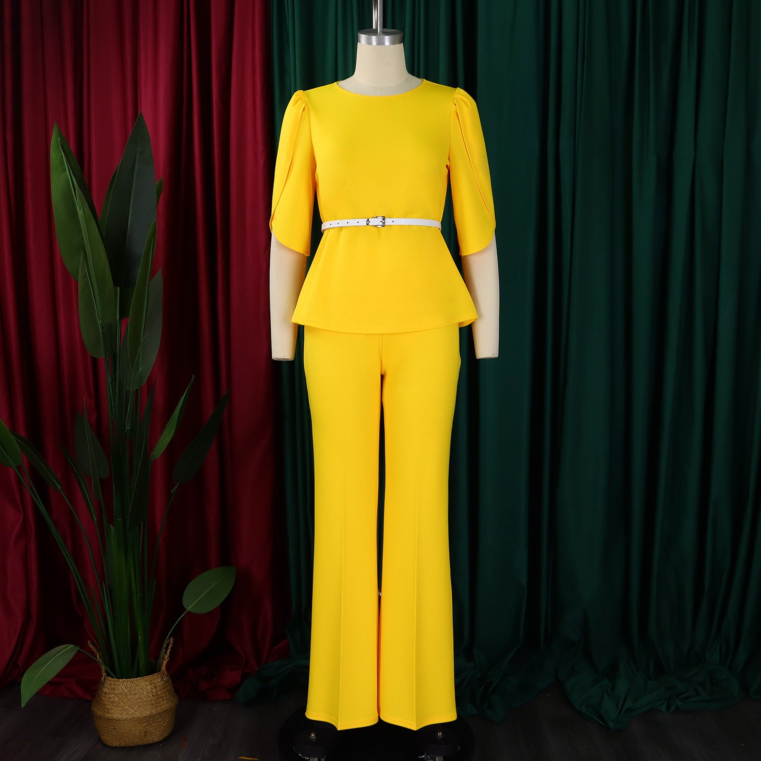 Women Elegant Solid Top and Wide Leg Pants Two-Piece Set 14