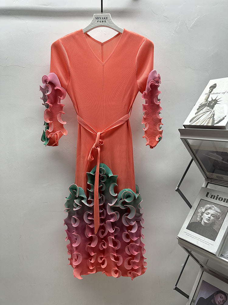 Africa Plus Size Dress Fashion Rainbow Ruffle Chic Elegant Slim Fit Midi Dress 8