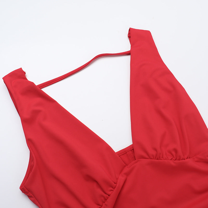 Strap Sexy Slim Waist v-neck slit vest Long dress 15