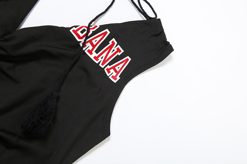 Summer Sexy V-Neck Printed High Waist Lace-Up Two Piece Set 10