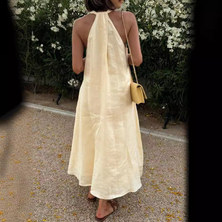 Summer V-Neck Sleeveless Pocket Loose Women Dress 4