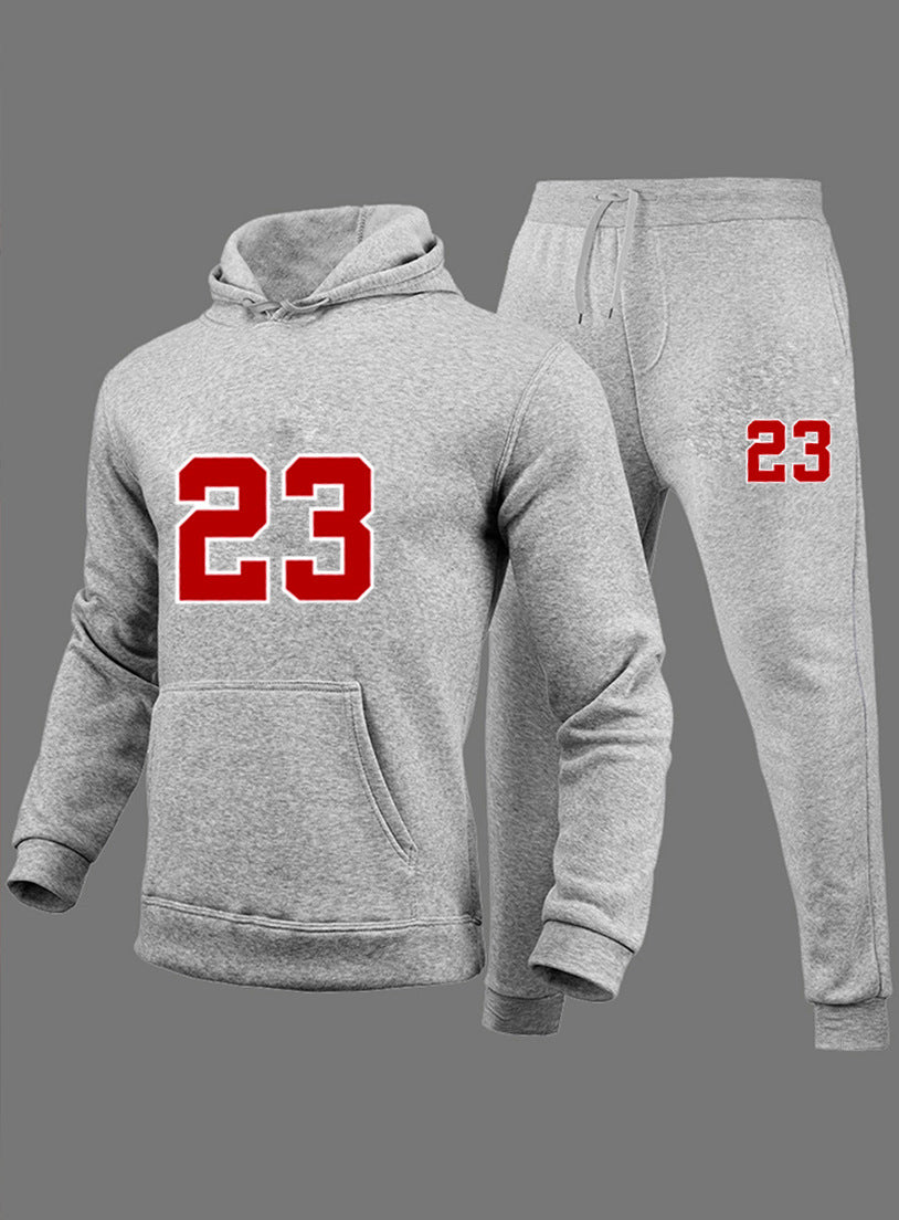 Spring And Winter Print Loose Men's Hoodies Pants Set 10