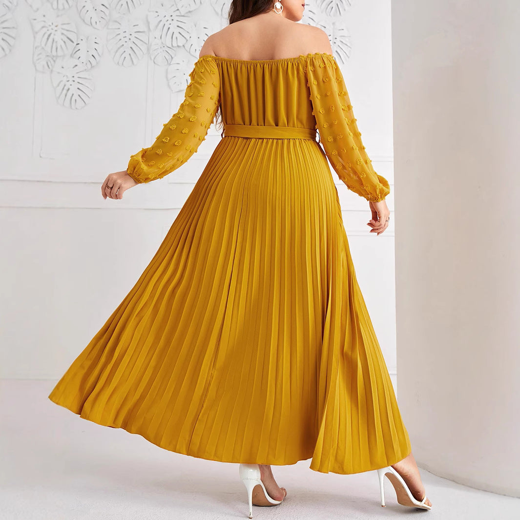 Plus Size Autumn And Winter Off Shoulder Pleated Fashion Elegant Long Dress 3