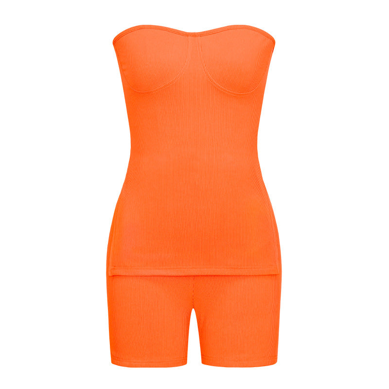 Knitting Ribbed Summer Solid Color Fashion Casual Suit 25